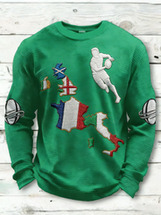 Men's Rugby Lover Game of Nations Printed Waffle Long Sleeve Top