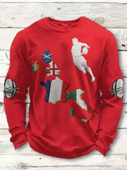 Men's Rugby Lover Game of Nations Printed Waffle Long Sleeve Top