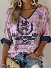 Women's Scotland Rugby Lover Printed V-Neck T-Shirt