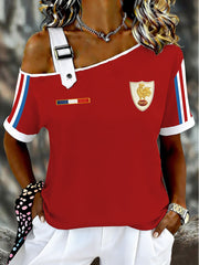 Women's France Rugby Asymmetrical Shoulder Short-Sleeve T-Shirt