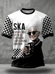 Men's 2 Rude Music Lover Checkerboard Printed T-shirt