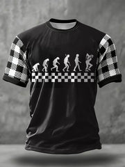 Men's 2 Tone Music Lover Checkerboard Printed T-shirt