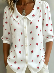 Women's Floral Print Cotton-Linen Shirt