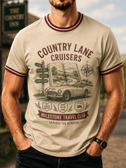 Men's Retro Car Culture Print Casual Tee
