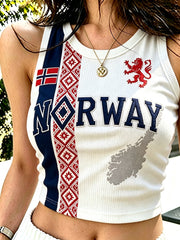 Women's Norway Ethnic Pattern Flag Print Round Neck Casual Vest