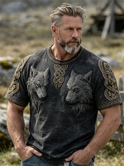 Men's Vintage Viking Wolves Celtic Knot Print short sleeves t-shirt