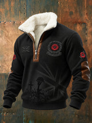 Men's Lest We Forget Print Plush Stand Collar Shirt