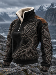 Women's Viking Printed Fur Collar Top