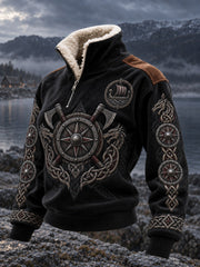 Women's Viking Printed Fur Collar Top