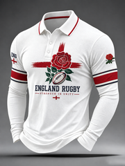 Men's England Rugby Lover Printed long sleeve polo
