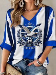 Women's Brighton Football Printed Mid-length Sleeves V-Neck T-Shirt