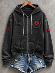 Women's Lest We Forget Print Zip-Up Hoodie