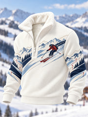 Men's Ski Lovers Ready For Ski Season Casual Plush Zipper Pullover