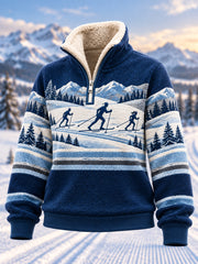 Women's Ski Lovers Ready For Ski Season Casual Plush Zipper Pullover