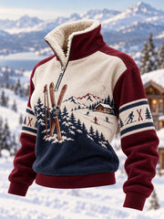 Women's Ski Lovers Ready For Ski Season Casual Plush Zipper Pullover