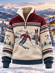 Women's Ski Lovers Ready For Ski Season Casual Plush Zipper Pullover