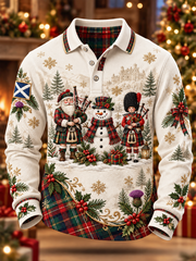 Men's Scottish Christmas Printed long sleeve polo