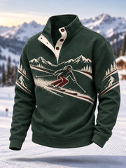 Men's Ski Lovers Ready For Ski Season Casual Buttons Pullover