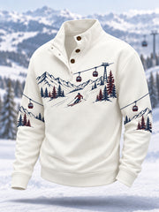 Men's Ski Lovers Ready For Ski Season Casual Buttons Pullover