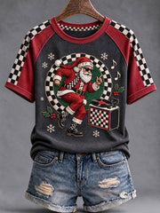Women's Merry Ska Christmas Print Round Neck T-shirt