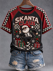 Women's Merry Ska Christmas Print Round Neck T-shirt