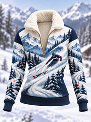 Women's Ski Lovers Ready for Ski Season Casual Fur-collar Sweatshirt