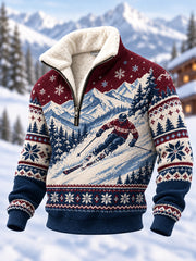 Men's Ski Lovers Ready for Ski Season Casual Plush Zipper Pullover
