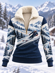 Women's Ski Lovers Ready for Ski Season Casual Fur-collar Sweatshirt