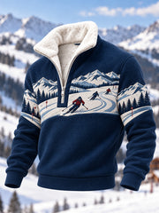 Men's Ski Lovers Ready For Ski Season Casual Plush Zipper Pullover