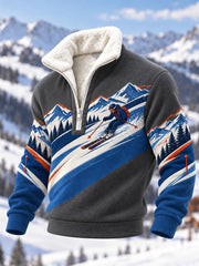 Men's Ski Lovers Ready For Ski Season Casual Plush Zipper Pullover