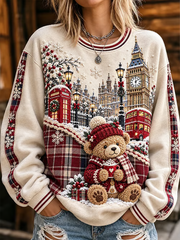 Women's British-Style Christmas Art-Print Regular Sweatshirt