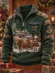 Unisex Scotland Christmas Art Printed Flannel Sweatshirt