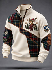 Men's Scottish Christmas Printed Zip-Up Hoodie