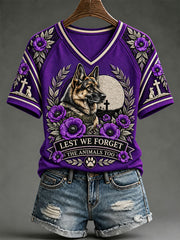 Women's Animals In War Lest We Forget Print V-neck T-shirt