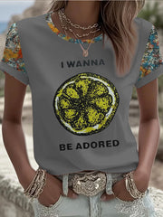 Women's Lemon Roses Music Lover Printed short-sleeved T-shirt