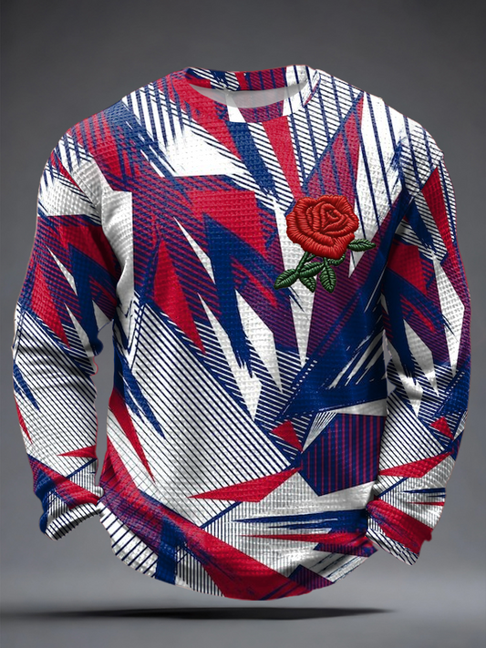 Men's England Rugby Lover Printed Waffle Long Sleeve T-Shirt