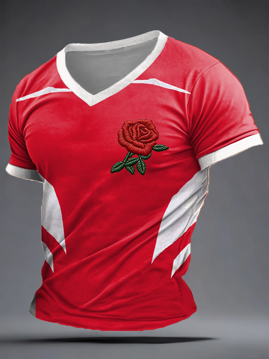 Men's England Rugby Lover Printed V-neck T-shirt