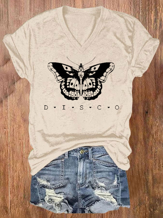 Women's Singer Casual Printed Iron On Short Sleeve T-Shirt