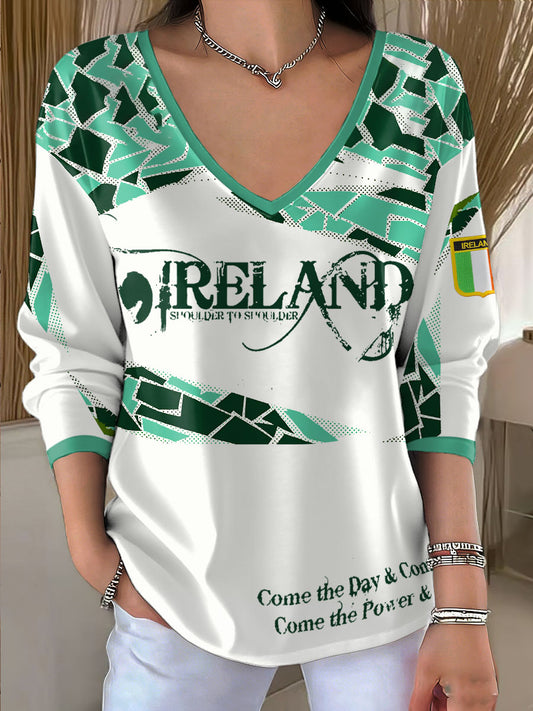 Women's Ireland Rugby Lover Shoulder 2 Shoulder Printed T-shirt