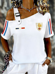 Women's France Rugby Asymmetrical Shoulder Short-Sleeve T-Shirt