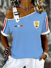 Women's France Rugby Asymmetrical Shoulder Short-Sleeve T-Shirt