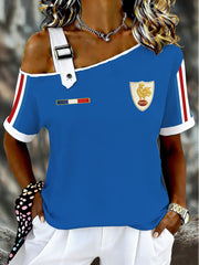 Women's France Rugby Asymmetrical Shoulder Short-Sleeve T-Shirt