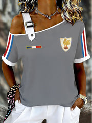 Women's France Rugby Asymmetrical Shoulder Short-Sleeve T-Shirt