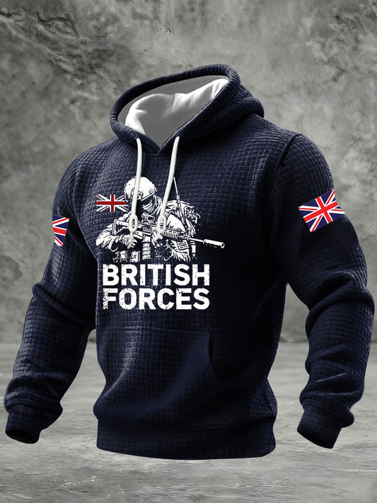 Men's BRITISH ARMED FORCES Print Casual Checkered Cotton Hoodie