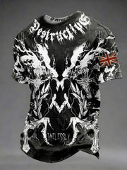 Men's Gothic Skull UK Flag Printed T-shirt