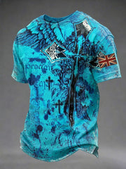 Men's Gothic Skull UK Flag Printed T-shirt