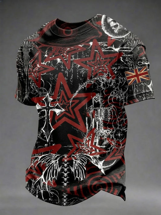 Men's Gothic Skull UK Flag Printed T-shirt