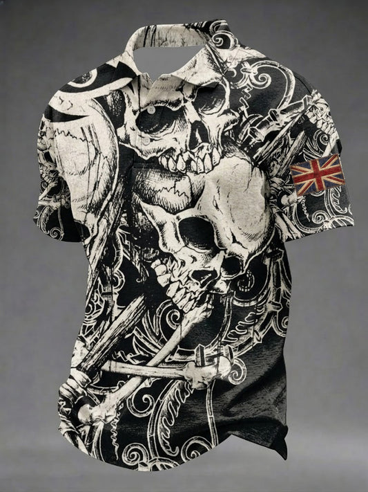 Men's Gothic Skull UK Flag Printed Shirt