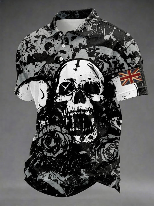 Men's Gothic Skull UK Flag Printed Shirt