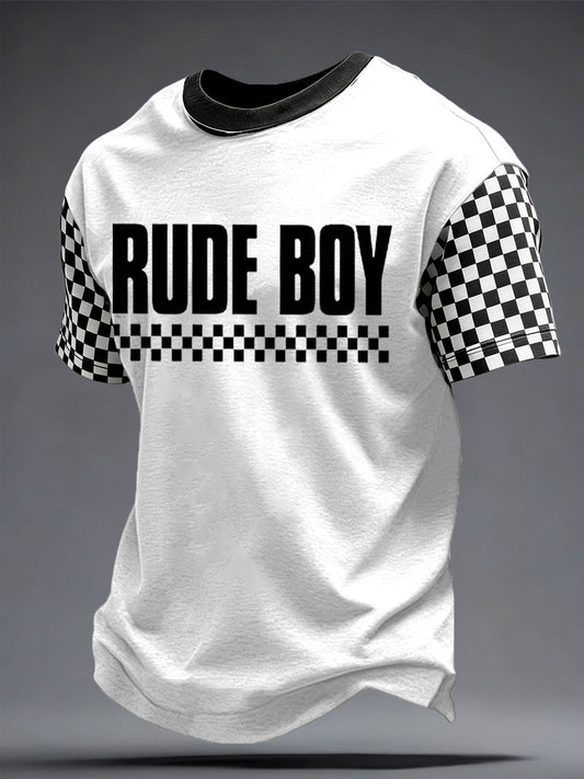 Men's 2 Tone Music Lover Checkerboard Printed T-shirt